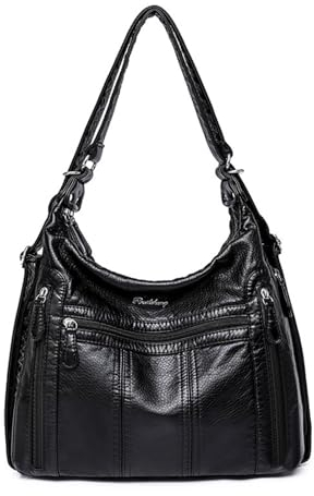 NOTAG Handtasche Damen, Weiches PU-Leder Schultertasche 2 in 1 Rucksack Mehrere Taschen Hobo Tasche Shopper (Schwarz)