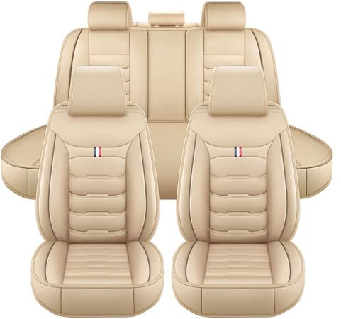 Valcla Auto Sitzbezüge Sets für VW UP 2015-2024, 5-Sitze Leder Atmungsaktiv Wasserdichtes Verschleißfest Autositz Sitzschoner, Innenraum Zubehör,D Beige