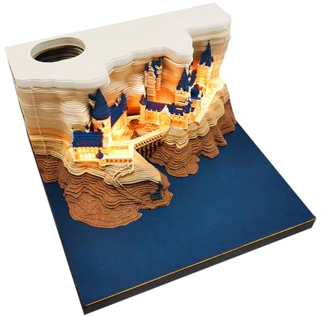 Hryx 3D-Notizblock, 2024 Tischkalender-Notizblock, 3D-Magic Castle-Wochenkalender Mit Licht Und Stifthalter, 3D-Kunst, Kreatives Papierskulptur-Bastel-DIY-Geschenk (Kalender 2024),B