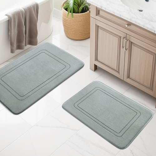 chakme Badezimmerteppich Set 2 Teilig, Weiche Badematte aus Memory-Schaum Badvorleger rutschfest Waschbar, Badezimmer Teppiche Set für Toilette Dusche und Badewanne Grau
