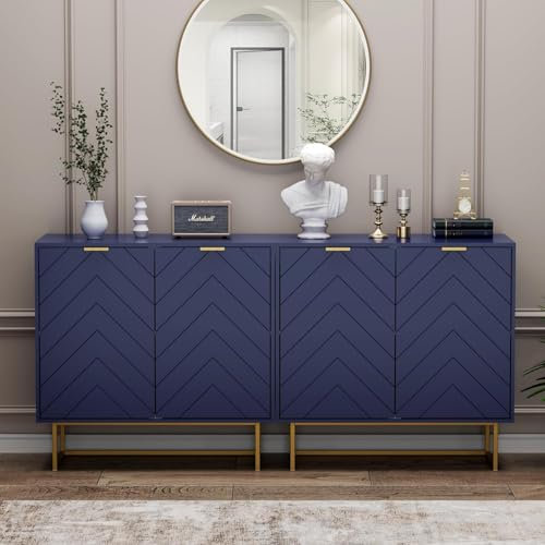 UEV Küchenschrank 2er Set,Sideboard Holz mit 4 Türen Buffetschrank verstellbare Ablagen, Anrichte, Mehrzweckschrank Kommode blau für Küche Wohnzimmer Flur Schlafzimmer 160x40x77,5cm