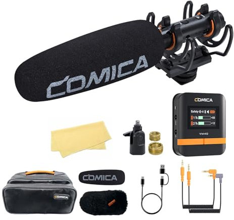 COMICA VM40 2.4G Wireless Shotgun Microphone for Camera,Smartphone and PC,Super Cardioid Mic Support One-key Denoise with APP Control for Video Recording, Filmmakers, Vloggers