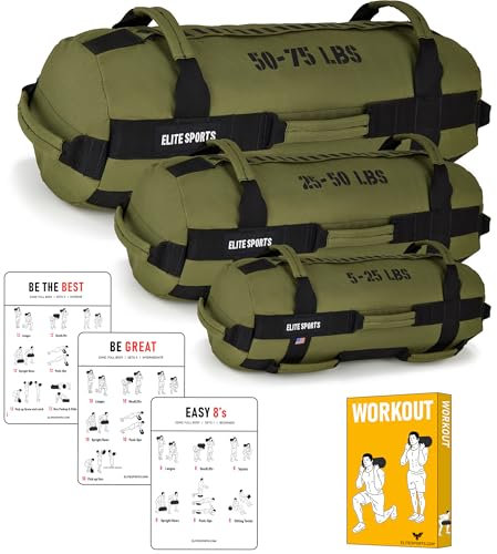 Elite Sports Workout Sandsack für vielseitige, intensive Rumpfmuskulatur, Fitness, Krafttraining mit strategischer Griffplatzierung (unbefüllt)
