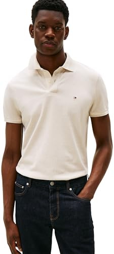 Tommy Hilfiger Polo Manches Courtes Homme Contrast Collar Block Regular Fit, Beige (Heathered Oatmilk), L