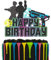 Laser Tag Happy Birthday Cake Topper Black Glitter Neon Shooting Game Themed for Kids Boys Men Birthday Party Supplies