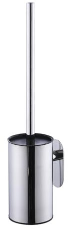 Stainless Steel Toilet Brush & Holder, Wall-Mounted,Self Adhesive, long handle,No Drilling,Heavy Duty Cleaner for Bathroom, with Removable Plastic Brush (Chrome)