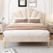 Samt, Polsterbett, Doppelbett, muschelartiges Bett mit goldenen Eisenbeinen, höhenverstellbares Kopfteil, Holzlattenrost (Beige, 140x190CM)