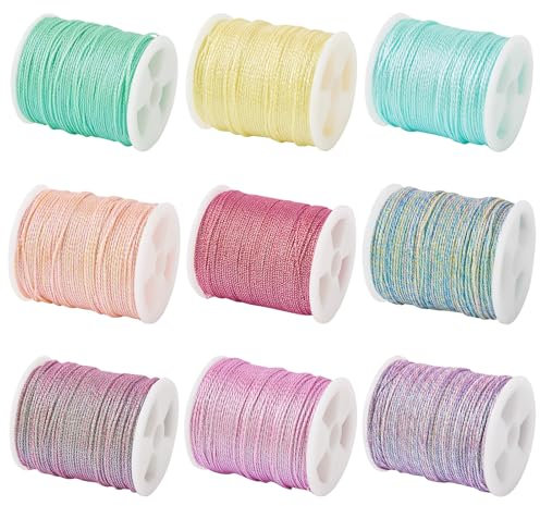 Crafans 9 rollos de hilo de coser de poliéster arcoíris de 9 capas, cordones trenzados de 0,6 mm, cordones trenzados para manualidades, pulseras, collares, manualidades