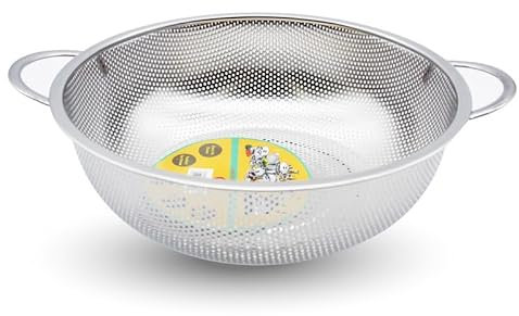 STL Steel Colander with Double Handles 19.5cm, Micro-Perforated for Draining Pasta, Rice, Fruits, Vegetables, Dishwasher Safe Kitchen Strainer, Metal Food Filter, Easy to Clean and Durable