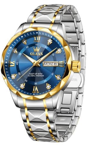 OLEVS Herren Uhren Blau Großes Gesicht Römische Ziffern Analoger Quarz Herrenuhren Gold Silber Edelstahl Band Eleganz Diamanten Herrenuhr Geschäft Wasserdicht Leuchtend armbanduhren für Herren