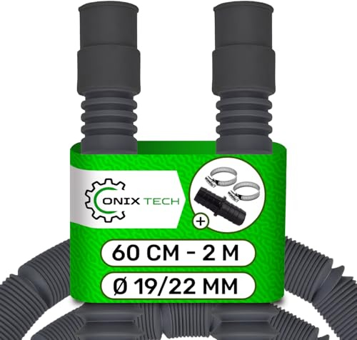 Universal Tubo Desague Lavadora y Lavavajilla De 60 cm a 2 m Ø 19/22 mm | y Racores para Manguera de Desagüe con 2 Abrazaderas Metalicas para Tubos Ø20/32 mm - Garantía de 5 Años - ONIX TECH