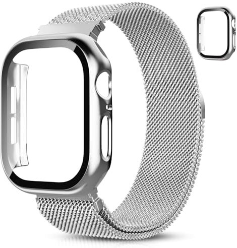 Hexasider Magnetisch Armband mit Schutzhülle für Apple Watch Band 38/40/41/42/44/45/46/49mm Damen Herren, Edelstahl Milanese Loop Band und Hülle iWatch Series 11 10 9 8 7 6 5 4 3 SE 1/2/3 Ultra 1/2/3