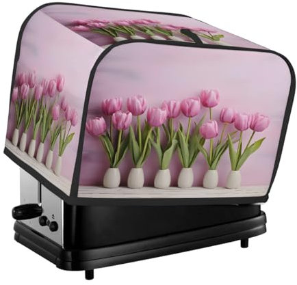 Mexpekil 4 Scheiben Toaster Abdeckung, Rosa Tulpen in Vase Stilvoller Schutz für Ihren Toaster, leicht zu reinigen, wasserdicht, hitzebeständig, langlebig, Küchenutensilien