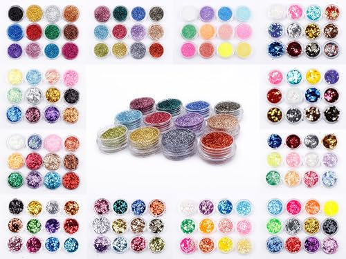 50 Randomly Mixed Glitter Pots, Fine, Chunky, Star, Heart, Diamond, Glitter Powder, Craft Glitter for Epoxy Resin, Body Nail, DIY Tumbler Painting Cards, Candel Wax Melt, Wedding Christmas Decoration