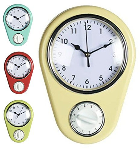 CBK-MS Vintage Küchenuhr mit Eieruhr Retro 50er Jahre Wanduhr Küche Mehrfarbig
