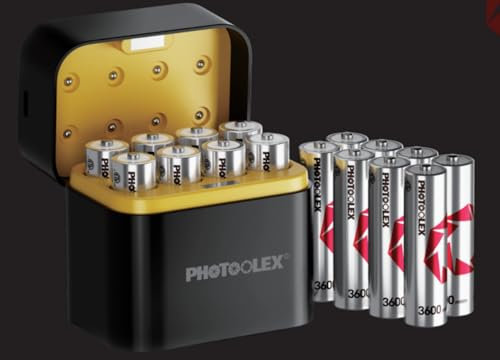 PHOTOOLEX Rechargeable Battery AA Lithium 16 Pack with Charger, 3600mWh High Capacity Rechargeables Batteries 1.5V High Power Lithium AA Battery with Charging Storage Box for Blink Camera Xbox