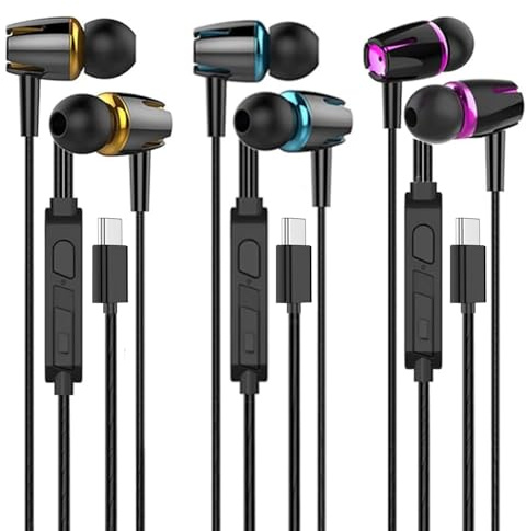 Confezione da 3 cuffie USB C per iPhone 16 15 Pro Max, auricolari con cavo di tipo C, con cancellazione dei bassi magnetici, con microfono, per iPad 10 Pixel 9 8, Galaxy S25 Ultra S24 S23 A16 A56