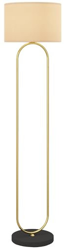 HOMCOM Lampadaire lampe sur pied de salon abat-jour en lin douille E27 style moderne lampadaire sur pied avec interrupteur pour salon et chambre 156 cm doré et noir