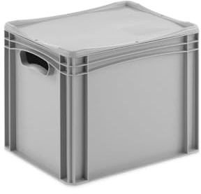 Aufbewahrungsbox mit Deckel | stabile Eurobox in 32 Ausführungen | Behälter für Garten, Haushalt, Lager oder Werkstatt – mit aufliegendem Deckel (Geschlossen - mit Handgriff, 40x30x33,3 cm)