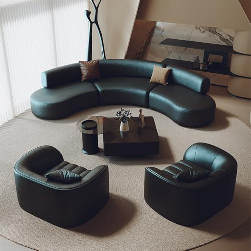 Generisch Big Sofa XXL for Wohnzimmer, Modernes Geschwungenes Sofa, Empfangsraum, Büro, Bibliothek, Haustierfreundliches Kunstleder, Massivholzrahmen, 3+2//3+3Kombination