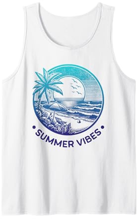 Summer Vibes Tropical Retro Beach Sunset Palm Trees Tank Top