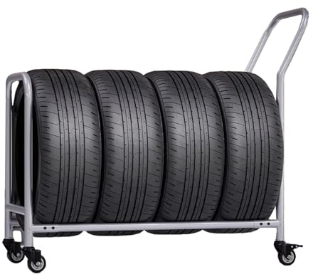 Support à pneus sur Roues pour Semi-remorque, présentoir 2 en 1 Robuste, Chariot de Transport Gris pour pneus et Jantes, pour Atelier de réparation Automobile et Garage.