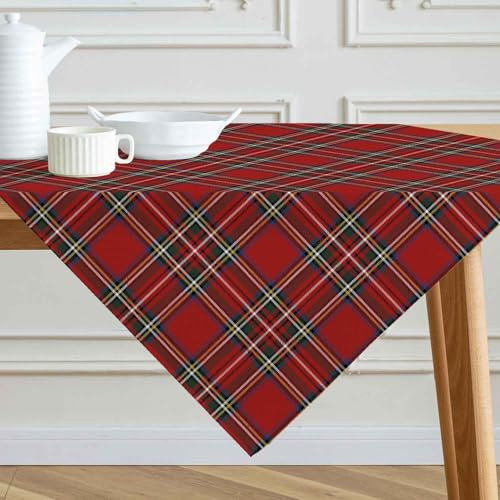 Kiatuniya Tischdecke Weihnachten Mitteldecke Kariert Rot Weihnachtstischdecke Modern Saisonnal Leinenoptik Weihnachtstischdecken Tischwäsche Winter Küche Tisch Dekoration Party Dekor 100x100 cm