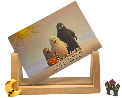 JOYBELLA Bilderrahmen aus Buchenholz mit Acryl – 5 Zoll – Halloween Tischdekoration mit kleiner Karte & kostenlosen Deko-Clips – Geschenkidee für Herbst & Familie