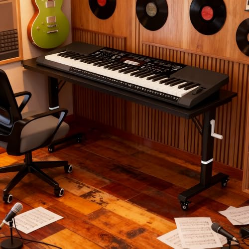 Keyboard Ständer Klavierständer für Das Heimstudio mit Rollen und Stahlbeinen, Verstellbarer E-Keyboard-Ständer für Kinder und Erwachsene, Piano-Ständer für Den Aufnahmeraum(Black,120cm (47 1/4))