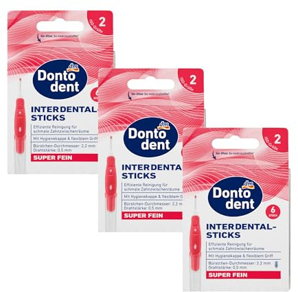 Dontodent Interdentalbürsten ISO 2 (0,5 mm), 6 Stück | Fein | Zahnzwischenraumreiniger mit Kunststoffummanteltem Draht & Schutzkappe