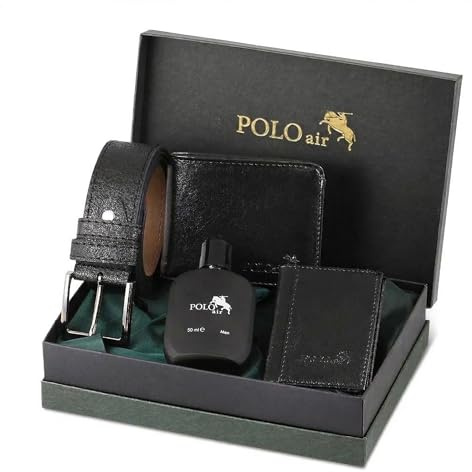 POLO air Herren Geschenkset 4-teilig - Parfum Gürtel Geldbörse Kartenetui