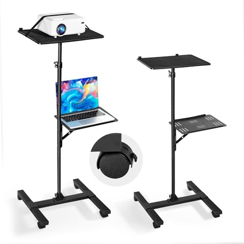 VEVOR Support de projecteur avec roulettes, support vidéoprojecteur sur pied avec hauteur réglable de 86 à 136 cm, stand de vidéoprojecteur avec 2 plateaux, pour cinéma en plein air, maison, réunions