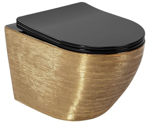 Wand WC Wandhängetoilette Toilettensitz Toilettenschüssel Hänge WC Schwarz- Gold