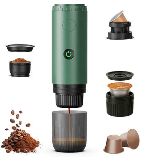 Umisu 3-in-1 Tragbare Espressomaschine, Elektrische Reise-Kaffeemaschine, Selbsterhitzend, 19 Bar, USB-C, für Kaffeepulver, DG & NS Kapseln, Camping, Wohnmobil (Grün)