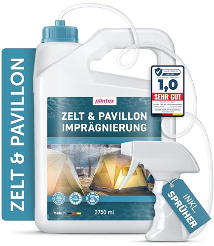 PLINTEX® Imprägnierspray für Zelt & Pavillon 2,75L Langzeit-Abperleffekt | Effektive Universal Zelt-Imprägnierung für Zelte, Markisen, Sonnenschirm & Pavillon - Zeltimprägniermittel I Made in Germany