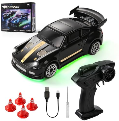 LTFIOON Mini Voiture Télécommandée 1:64 RC Drift Car avec Phares LED – 4WD, 2 Vitesses, Type-C, Direction Proportionnelle, Voiture RC Drift de Table pour Enfants & Adultes