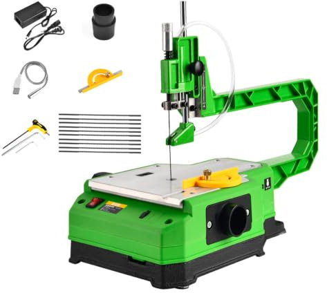 Scie À Chantourner Électrique, Scie À Ruban D’établi 80W Pour Le Travail Du Bois Avec 26 Lames De Scie & 6 Vitesses, Profondeur De Coupe De 45mm, Scie À Chantourner À Vitesse Variable Pour Le Travail