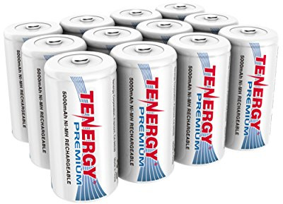 Tenergy Premium C Size 5000mAh High Capacity High Rate NiMH Rechargeable Batteries, 12 Pack