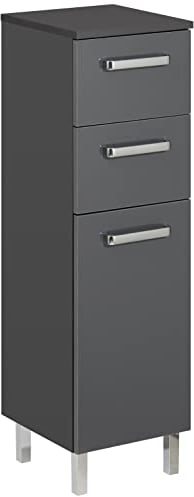 Pelipal Badezimmerschrank Quickset 311 in Anthrazit Glanz, 30 cm breit | Unterschrank mit 1 Tür, 2 Schubkästen und 1 Einlegeboden