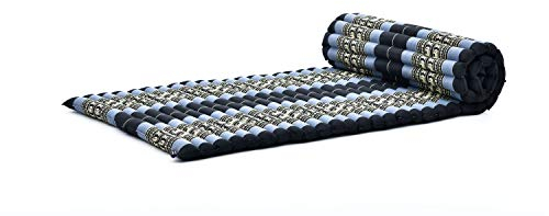 Leewadee Faltbare Bodenmatratze - Japanischer Rollbarer Futon - Tatami Faltmatte - Gästebett - Camping Matratze - Thai Massage Matte, Kapok Füllung, Blau
