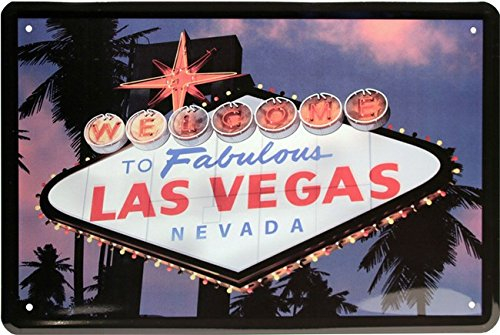 WOGEKA ART Plaque en tôle rétro avec inscription humoristique « Welcome To Fabulous Las Vegas Nevada USA Amerika » - Idée de cadeau d'anniversaire et de Noël - 20 x 30 cm - Design vintage - En métal -