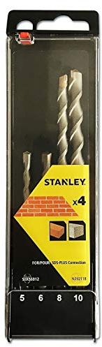 Stanley SDS-plus Hammerbohrer Satz (4-teilig, 5/6/8/10 mm, geeignet für Beton, Granit, Mauerwerk, Klinker, etc., in praktischer Kassette) STA56012