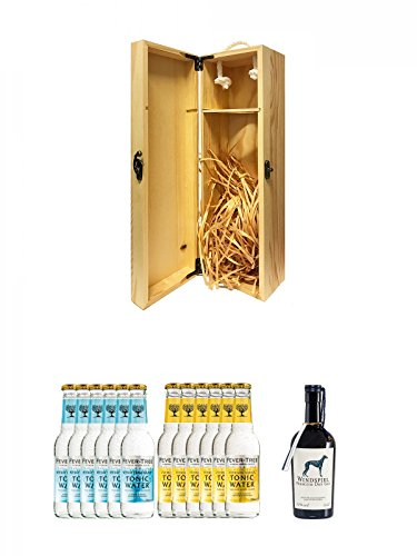 1a Whisky Holzbox für 1 Flasche mit Hakenverschluss + Fever Tree Mediterranean Tonic Water 6 x 0,2 Liter + Fever Tree Tonic Water 6 x 0,2 Liter + Windspiel Premium Dry Gin Deutschland 0,5 Liter