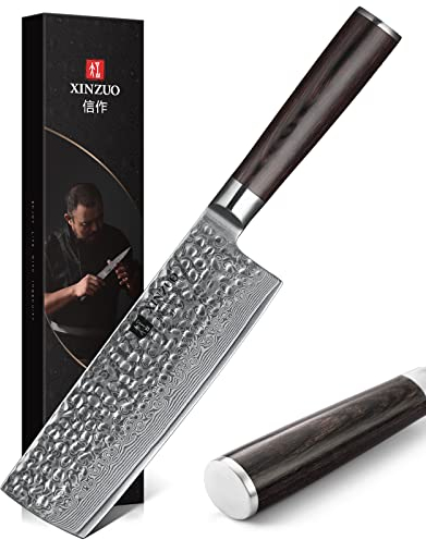 XINZUO Damaststahl 17cm Nakirimesser, scharf Küchenmesser 67 Schichten Damaststahl profi Kochmesser-mit ergonomischer Pakkaholz Griff -He Series