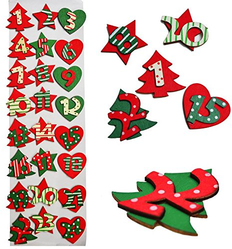 our fantasy time 24 Adventskalenderzahlen aus Naturholz zum Basteln. Zahlen Holzscheibe, Zahlen Sticker, Adventskalender Zahlen Aufkleber, sehr schöne DIY Zahlen Aufkleber