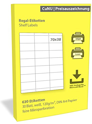 Regalschilder, Regal-Etiketten, Scanner-Etiketten, weiß, 70x38 mm 630 Stück