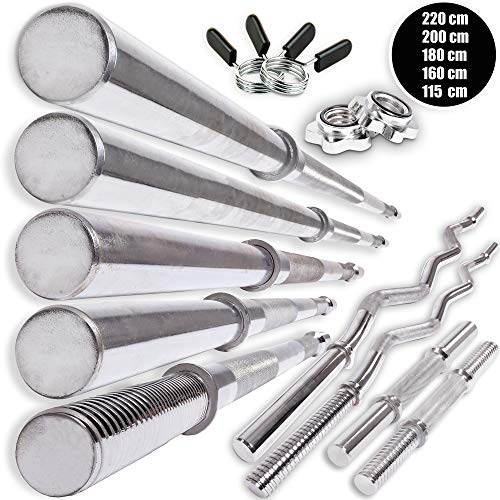 C.P. Sports Hantelstange 30 mm - Hantelstange lang, Kurzhantelstange, SZ-Stange - Curlstange inkl. Hantelverschluß, verchromt & gerändelt (Hantelstange 160cm - Schnellverschluß)