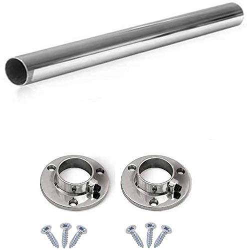 Round Rail 25mm Wardrobe Polished Chrome Hanging Tube Cut to Size + END SUPPORTS and SCREWS (400mm (0.4m) ~15.7″)