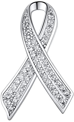 U7 Broche Ruban Femme Plaqué Or Blanc avec Pierres Pins Accessoire de Vêtement - Noeud Octobre Rose - Broches et Pins pour Femme