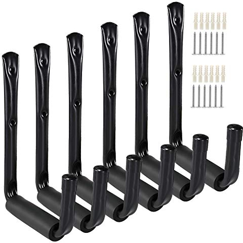 Wandhaken Universalhaken Leiterhaken für die Wandmontage Leiter Fahrrad Garage Schwerlast Storage Haken Gummi Endkappen und Polsterung für Schutz Allzweckhaken Tragkraft 45kg Schwarz | 6 Stück